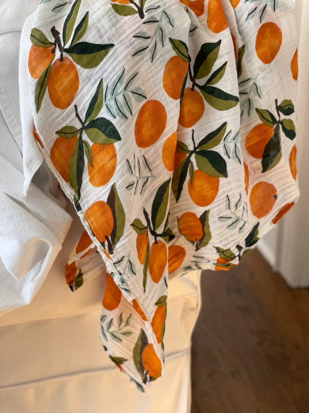 Clementine Muslin Blanket, Boho Style, Retro Baby Clementine Blanket, Orange With Leaves Clementi... | Etsy (US)
