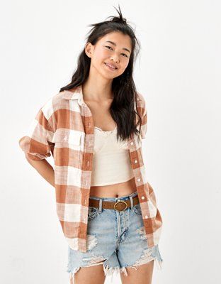 AE Super Soft Oversized Button-Up Flannel | American Eagle Outfitters (US & CA)