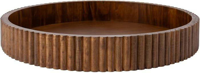 Ribbed Wood Decorative Tray, 16.5-Inch Round with Walnut Finish for Table Centerpieces | Amazon (US)