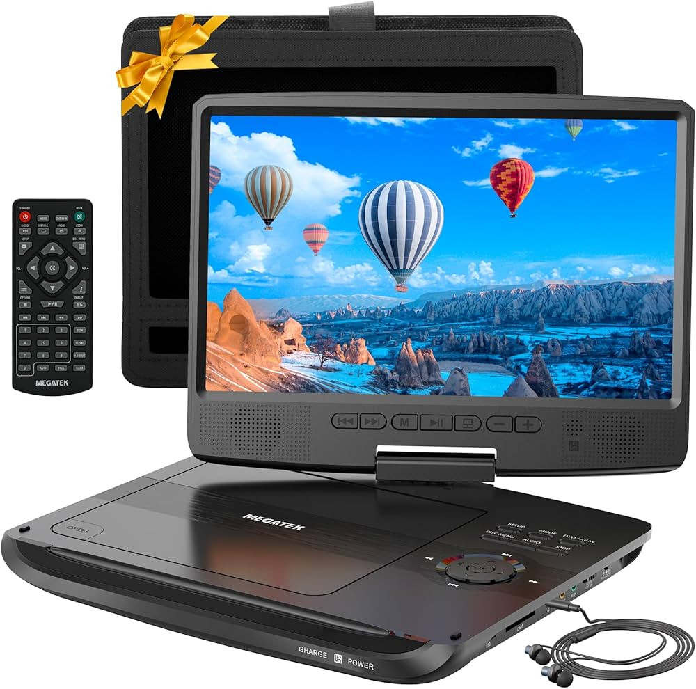 MEGATEK 12.5" Portable DVD Player with 10.5" Screen & Headphones, Car DVD Player for Kids with He... | Amazon (US)
