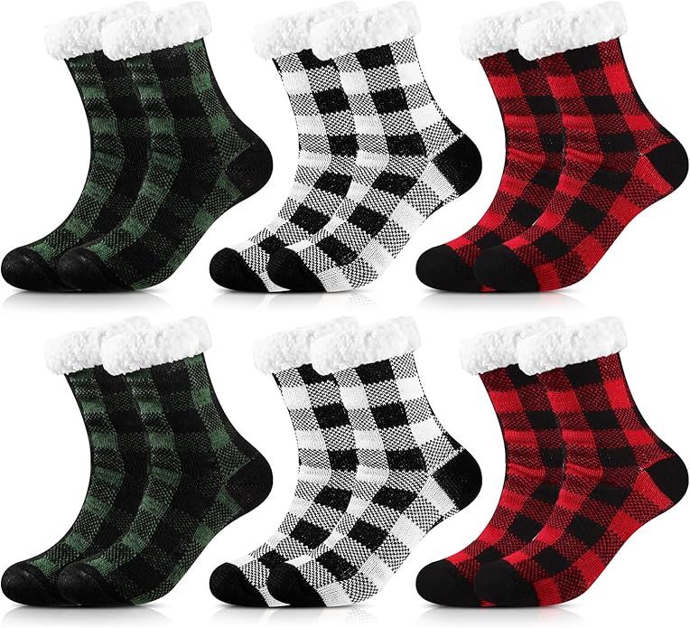 Hicarer 6 Pairs Christmas Slipper Socks for Women Thermal Fluffy Fuzzy Christmas Socks with Gripp... | Amazon (US)