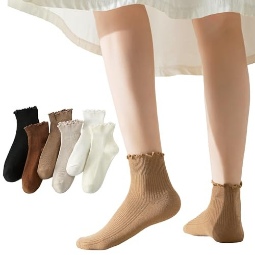 Flydo Ruffle Socks Women Cotton Socks Cute White Socks for Women Girls Lettuce Edge Socks Women Frilly Low Socks 5-10 Pack | Amazon (US)