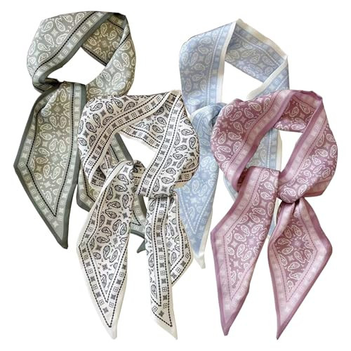 PKRFCJ 4 PCS Silk Scarf for Women, Retro Fashion Bag Scarf for Handbags, Multi Function Ladies Scarves, Bohemian Style, Suitable for Wallets, Handbag Handles | Amazon (US)