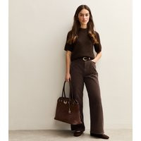 Women's Petite Brown Adalae High Waisted Wide Leg Jeans New Look | New Look (UK)