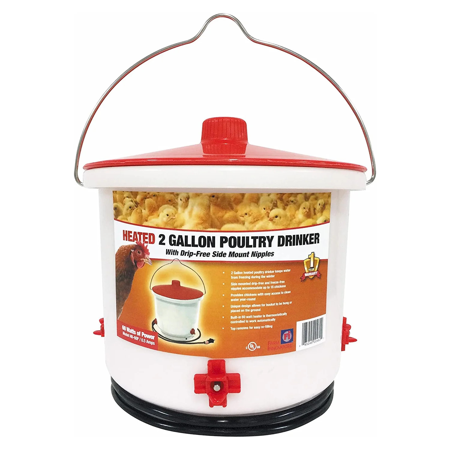 Farm Innovators Heated 2 Gallon Poultry Drinker w/ Drip-Free Side Mount Nipples - Walmart.com | Walmart (US)