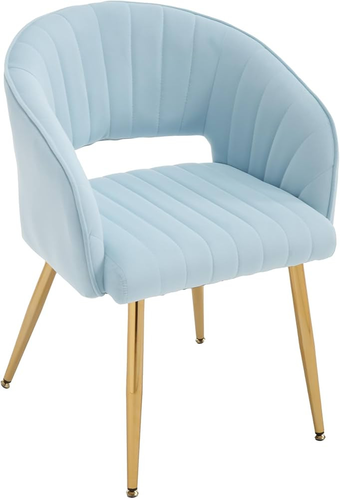Homedraft Velvet Dining Chairs 1 PC, Modern Accent Chairs with Hollow Back, Upholstered Home Office Desk Chair with Gold Metal Legs, Vanity Chair for Kitchen Living Room Restaurant, Light Blue | Amazon (US)