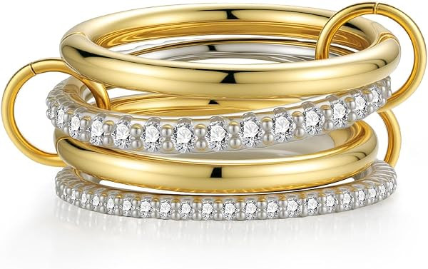 Emibele Stapelbare Ringe f\u00fcr Frauen, Multi-Link Verbunden Gold Silber Ringe f\u00fcr Frauen ... | Amazon (DE)
