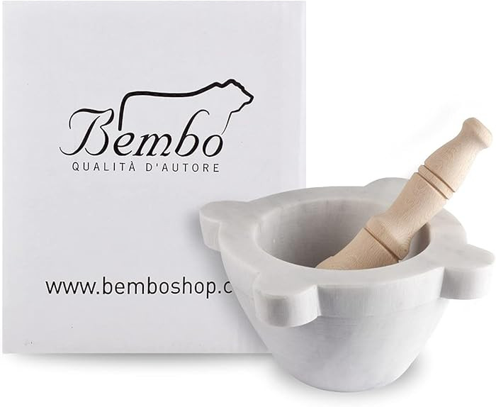 Bembo White Carrara Marble Mortar with Wooden Pestle 18 cm Made in Italy | Amazon (US)
