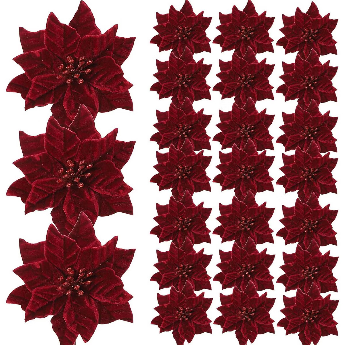 24 Pcs Artificial Poinsettia Flowers, 6.3" Large Velvet Christmas Floral Picks with Stems for Tre... | Target