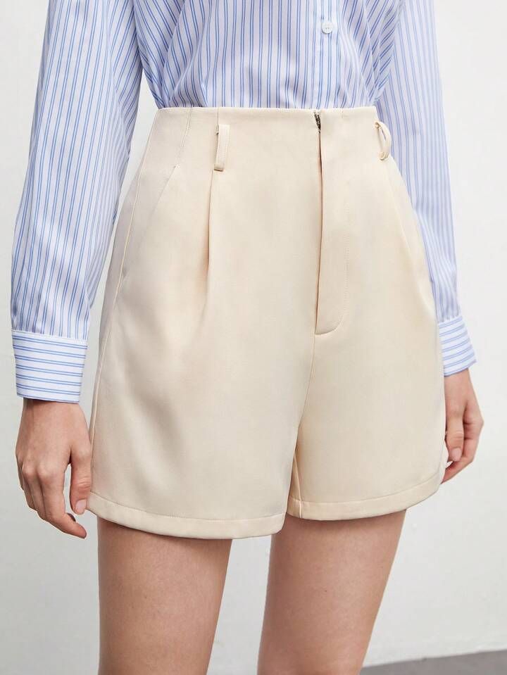 SHEIN BIZwear Shorts mit Falten, Einfarbig Arbeitskleidung | SHEIN