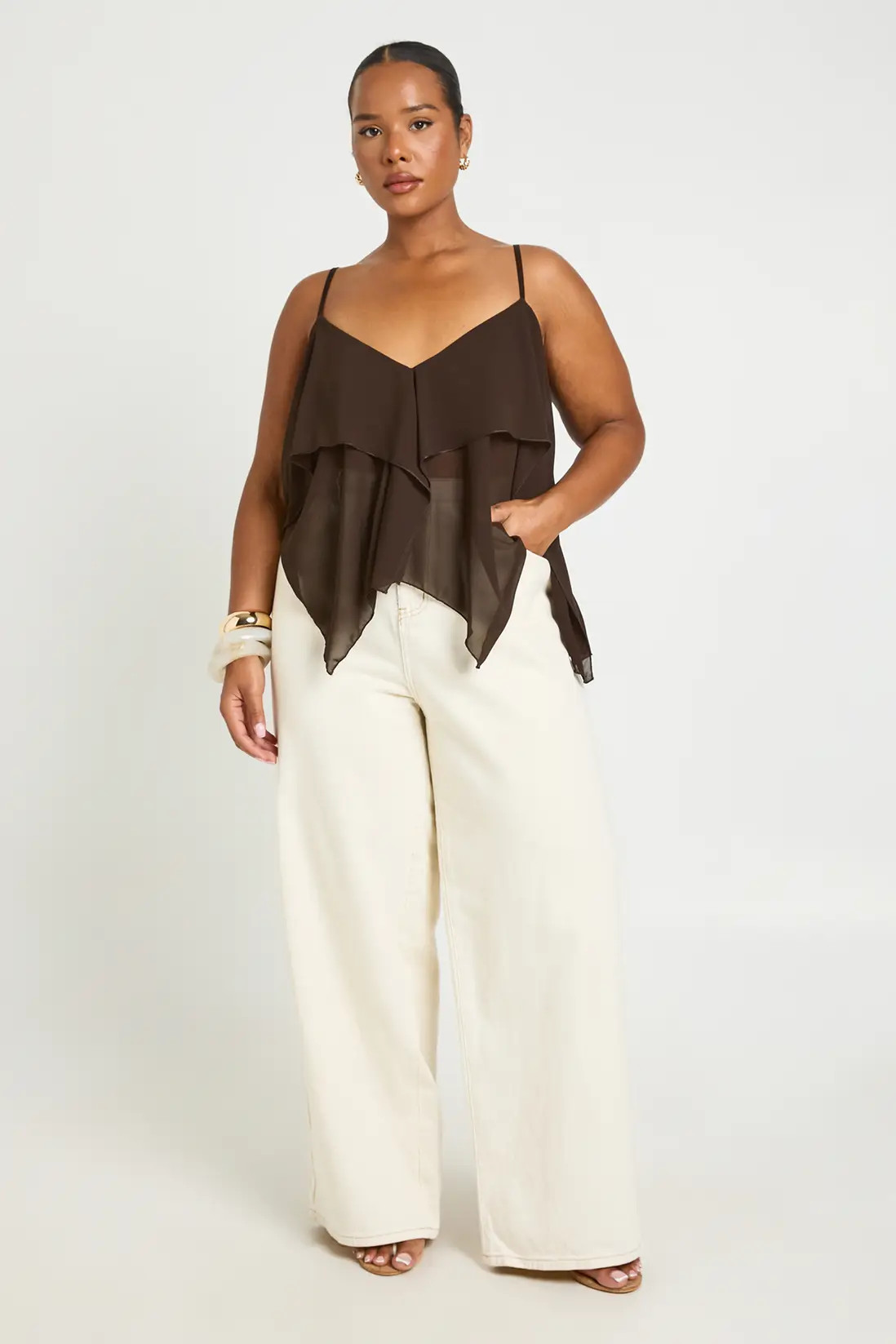 Chocolate Plus Strappy Ruffle Cami Top | Boohoo USA | boohoo (US & Canada)