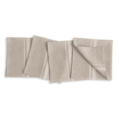 Solino Home Striped Linen Dinner Napkins White and Natural Set of 4, 20 x 20 Inches | French Stripe | Target