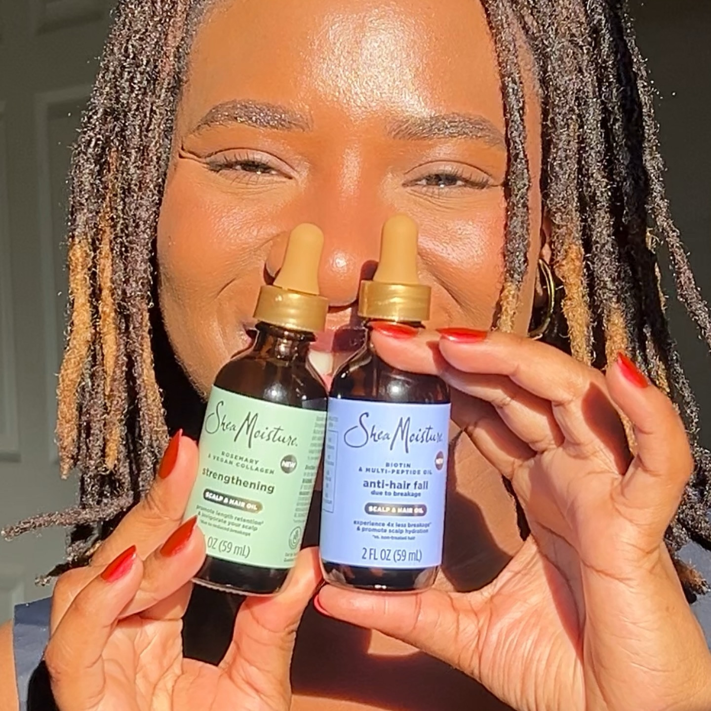 Hair goals alert 🚨 ! Special thanks to @influenster and @sheamoisture for sending me these amazing products! All thoughts and opinions are my own, and I’m so grateful to have had the opportunity to try them out.

I’m obsessed with my new hair BFFs - SheaMoisture’s Strengthening Scalp & Hair Oil and Anti-Hair Fall Scalp & Hair Oil!

These lightweight wonders have transformed my hair journey, giving me 4X stronger hair and reducing breakage. The cooling sensation from the Water Mint in the Strengthening Oil is everything, and the Biotin & Multi-Peptide in the Anti-Hair Fall Oil has been a game-changer for my hair’s health.

With their ScalpBoost Technology, these oils have not only reduced the appearance of dry split ends but also supported my scalp’s natural ceramide production, creating a strong and resilient moisture barrier.

Whether you’re looking for daily hair care or a targeted scalp treatment, these oils are a must-try! 

#sheamoisturehair #sheamoisture #Complimentary #hairgoals #locs #haircare #scalpcare #naturalhair #hairjourney #hairgrowth #beauty