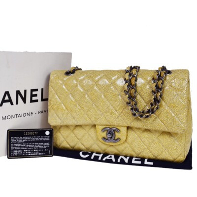 CHANEL CC Double Flap MATELASSE 25 Chain Shoulder Bag Patent Leather BE 645LC085 | eBay US