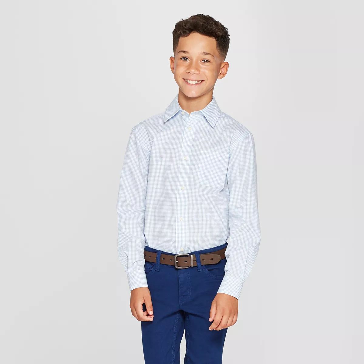 Boys' Long Sleeve Button-Down Shirt - Cat & Jack™ Blue/White M | Target