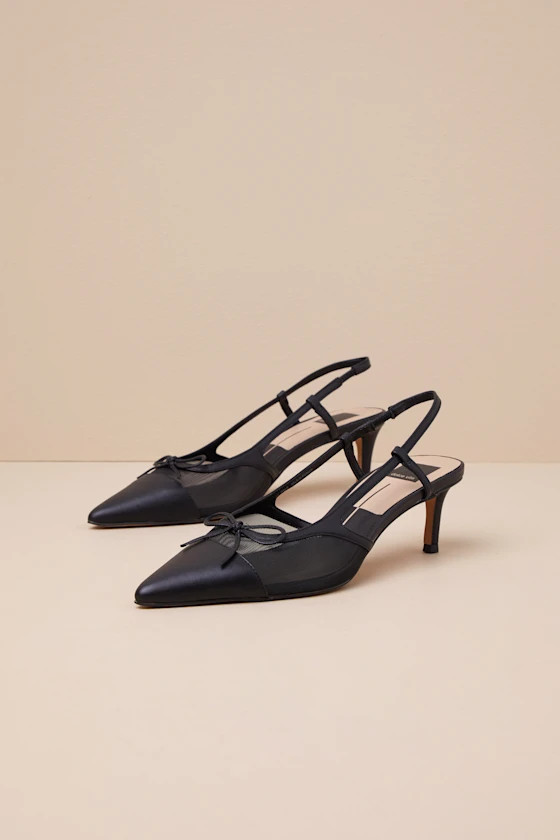 Kandi Onyx Mesh Leather Bow Slingback Pumps | Lulus