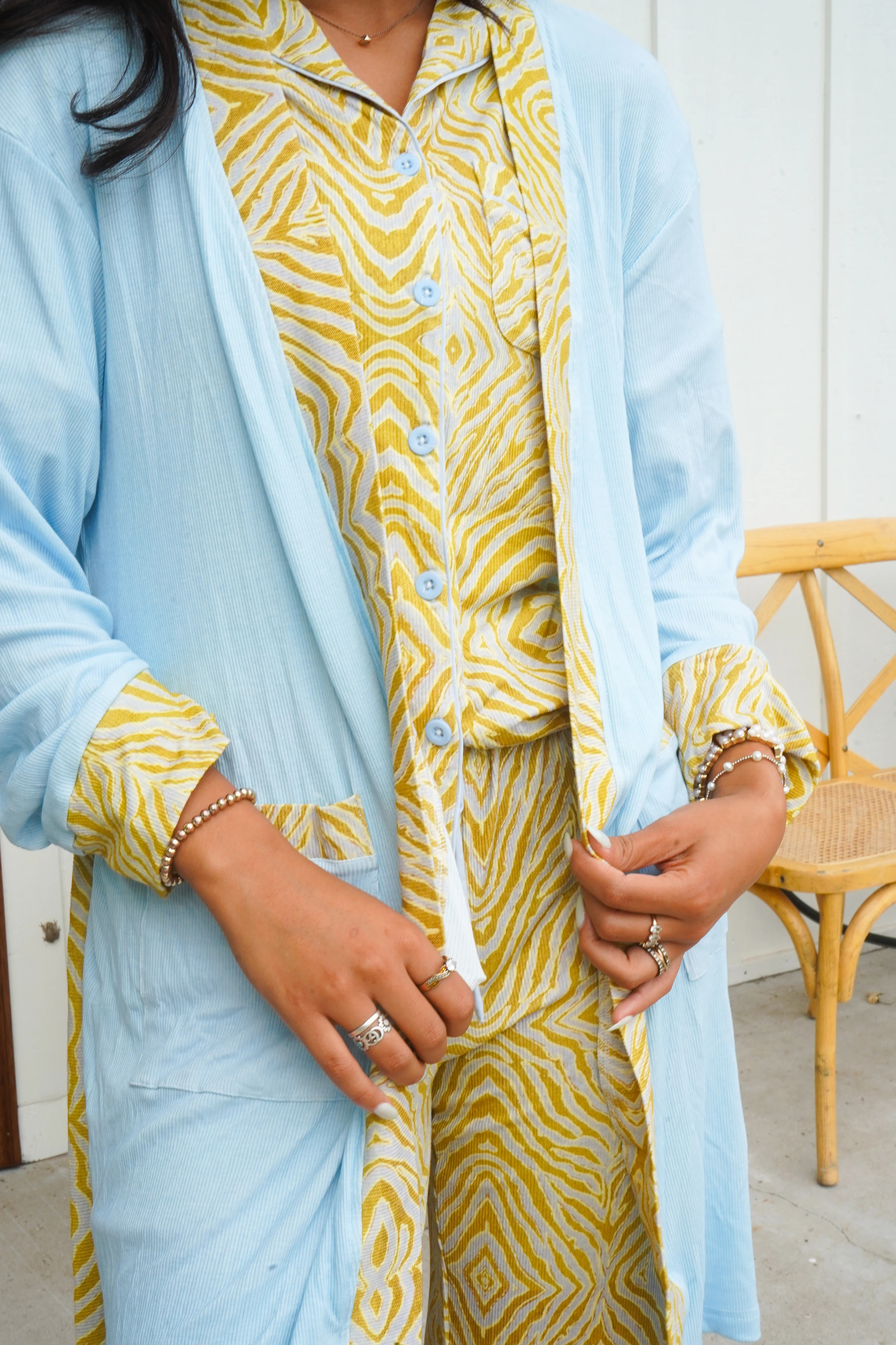 Chartreuse Zebra Ribbed Bamboo Lounge Robe | KenzKustomz