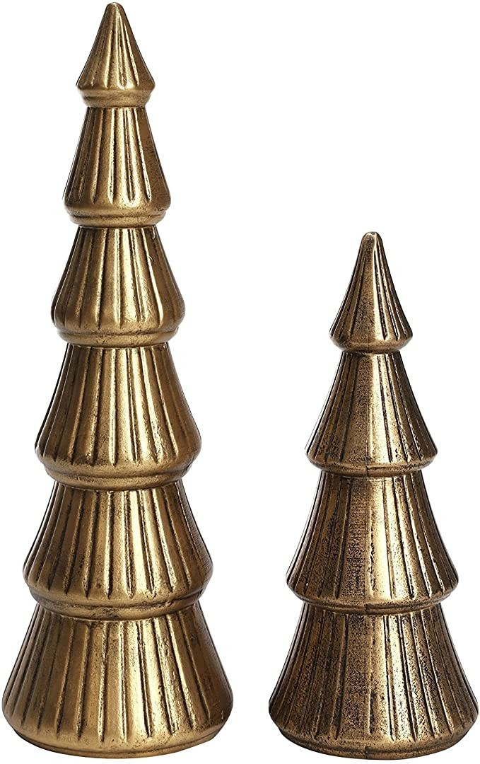 Amazon.com: WONDROUS' DECO Wooden Christmas Tree Figurine, Tabletop Gold Tree Figurine, Set of 2 ... | Amazon (US)
