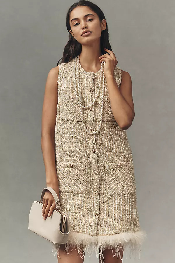 Sleeveless Tweed Faux-Feather Mini Dress | Anthropologie (US)