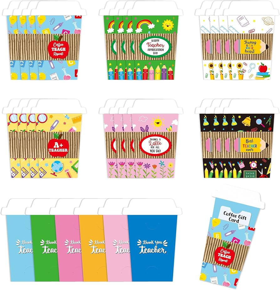 ANGOLIO 24 Teacher Appreciation Coffee Gift Card Holders, Thank a Latte Teachers's Day Cup Envelo... | Amazon (US)