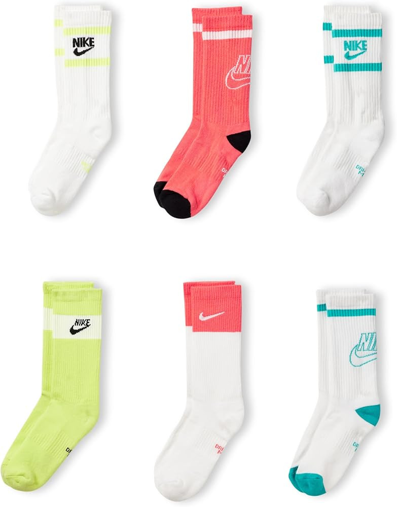 Amazon.com: Nike Unisex Kids Everyday Cushioned Crew Socks (6 Pairs), White/Black/Game Royal, Sma... | Amazon (US)