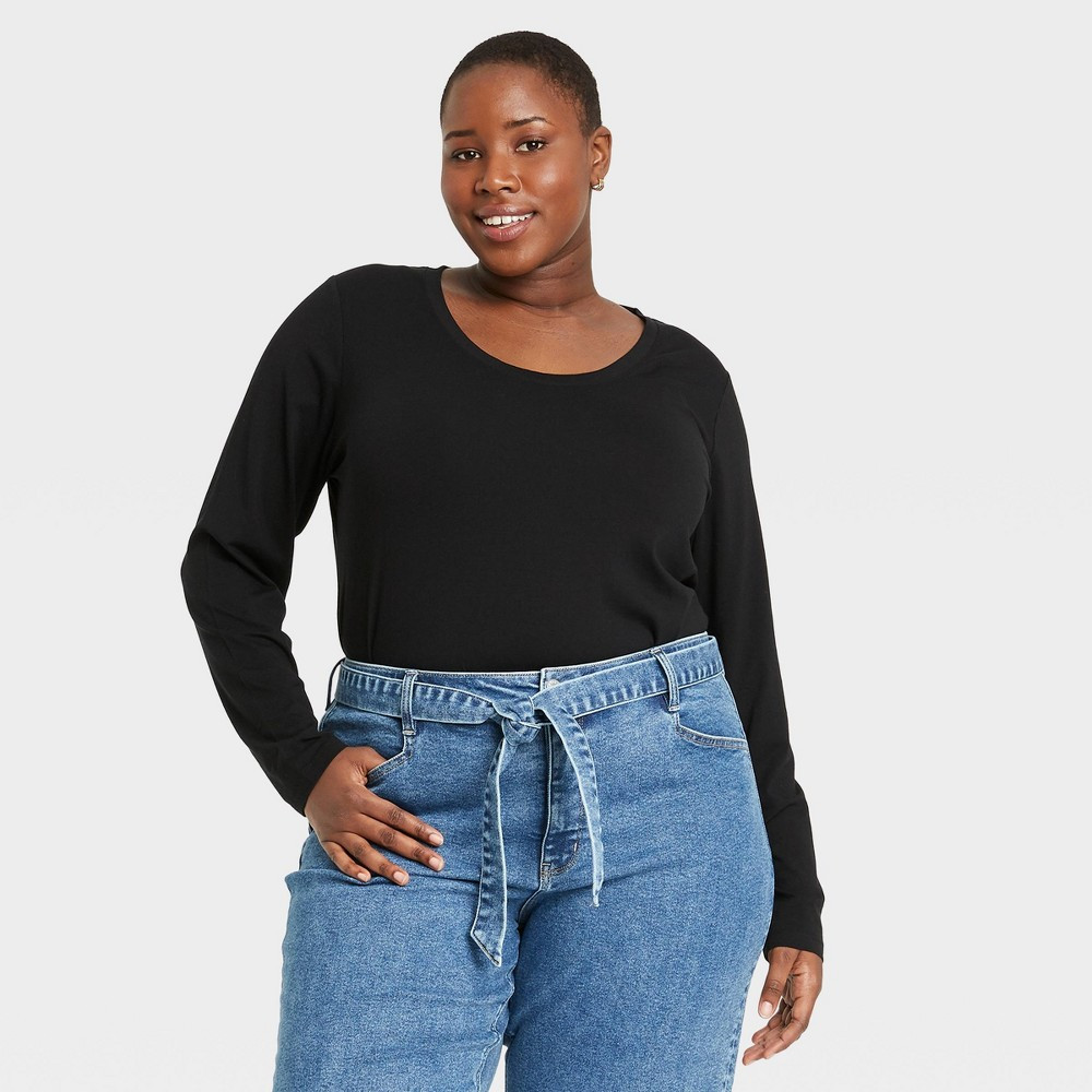Women's Plus Size Scoop Neck Long Sleeve Drapey T-Shirt - Ava & Viv Black 4X | Target