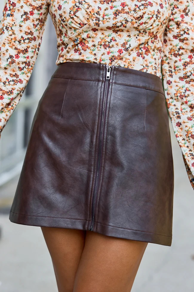 That’s The Look Brown Faux Leather Mini Skirt S | Pink Lily