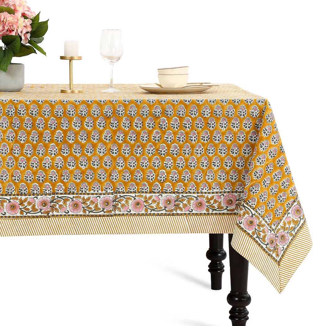CPC Tablecloth 100% Cotton 72x140 Inch Indian Block Print Rectangle Table Cover, Yellow Table Clo... | Amazon (US)