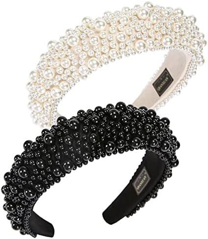 Fashion Headbands For Women's Hair White Pearl Headbands For Girls Black Padded Headband Rhinesto... | Amazon (US)