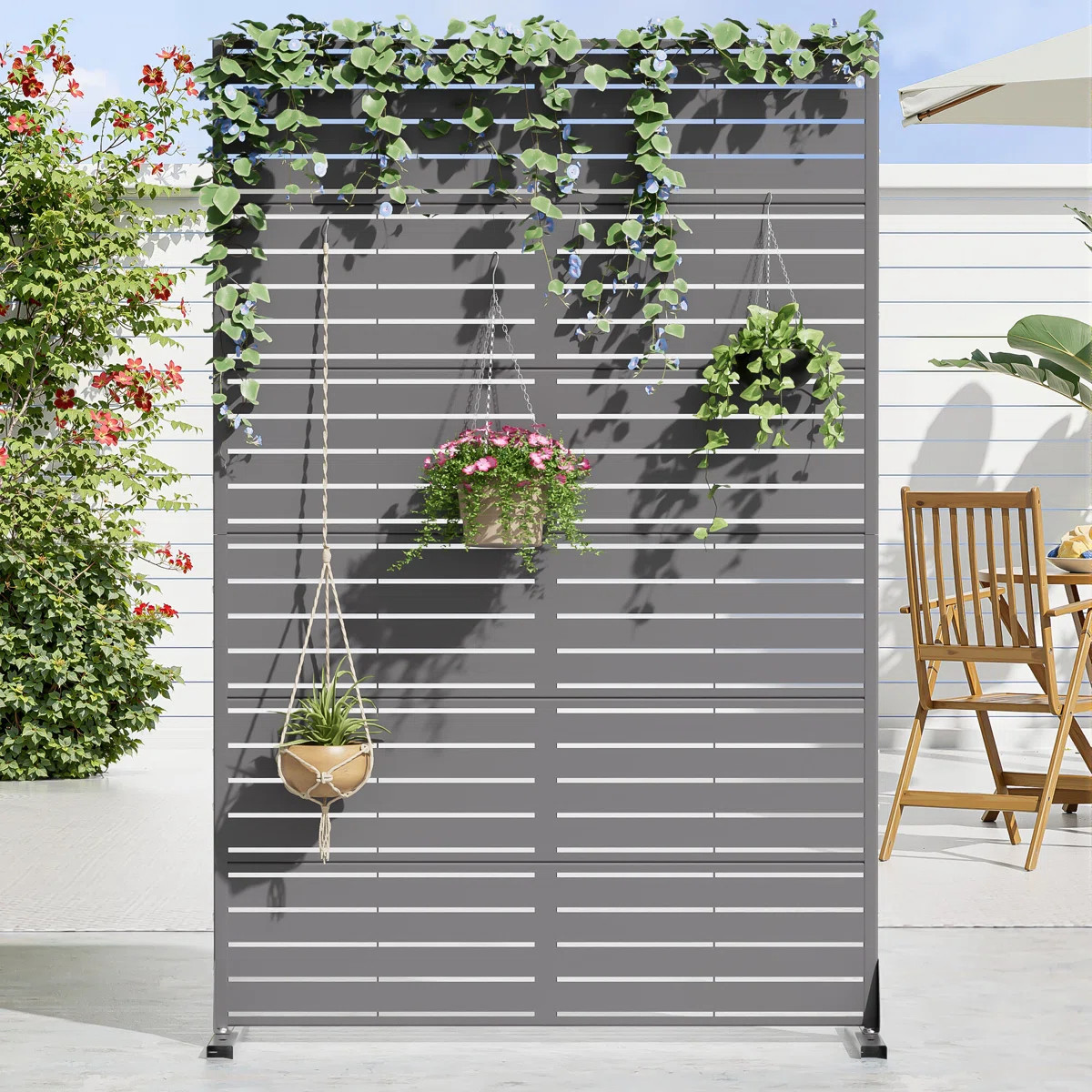 Privacy Metal Screen Fence Panel Horizontal Stripe Pattern | Wayfair North America