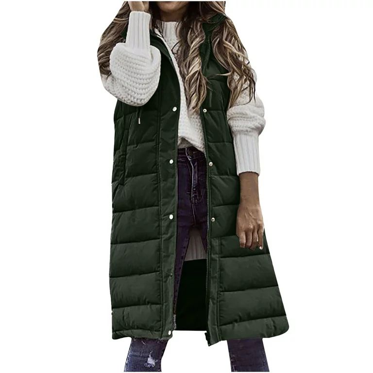 Hfyihgf Jackets for Women Fall Winter Casual Long Light Down Vest Coats Solid Sleeveless Full Zip... | Walmart (US)