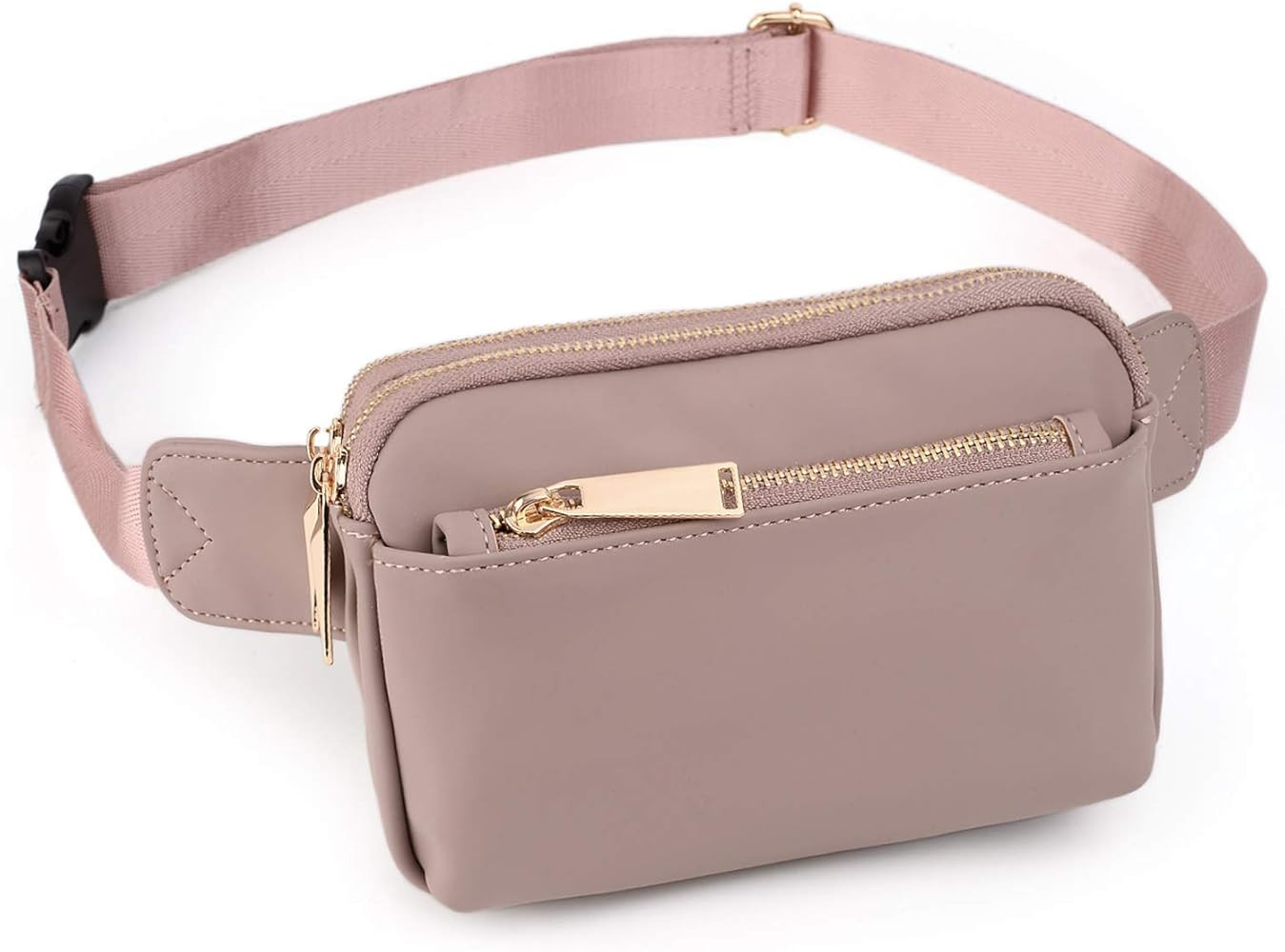 UTO-Fanny-Pack-for-Women-Belt-Bag Waterproof Nylon Fashion Slim Lightweight Waist Pack with 3 Zipper | Amazon (US)