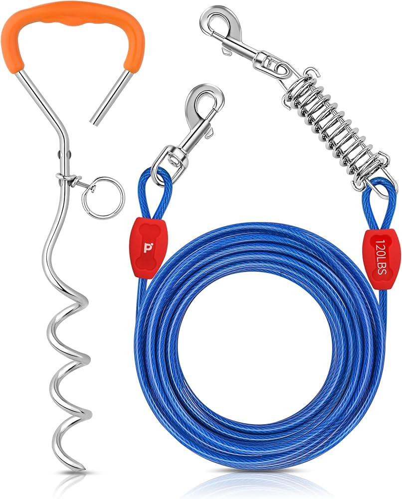 Petbobi Dog Tie-Out Cable and Stake - 30ft Heavy Duty Cable with Spring, No Tangle, 16in Ground S... | Amazon (CA)