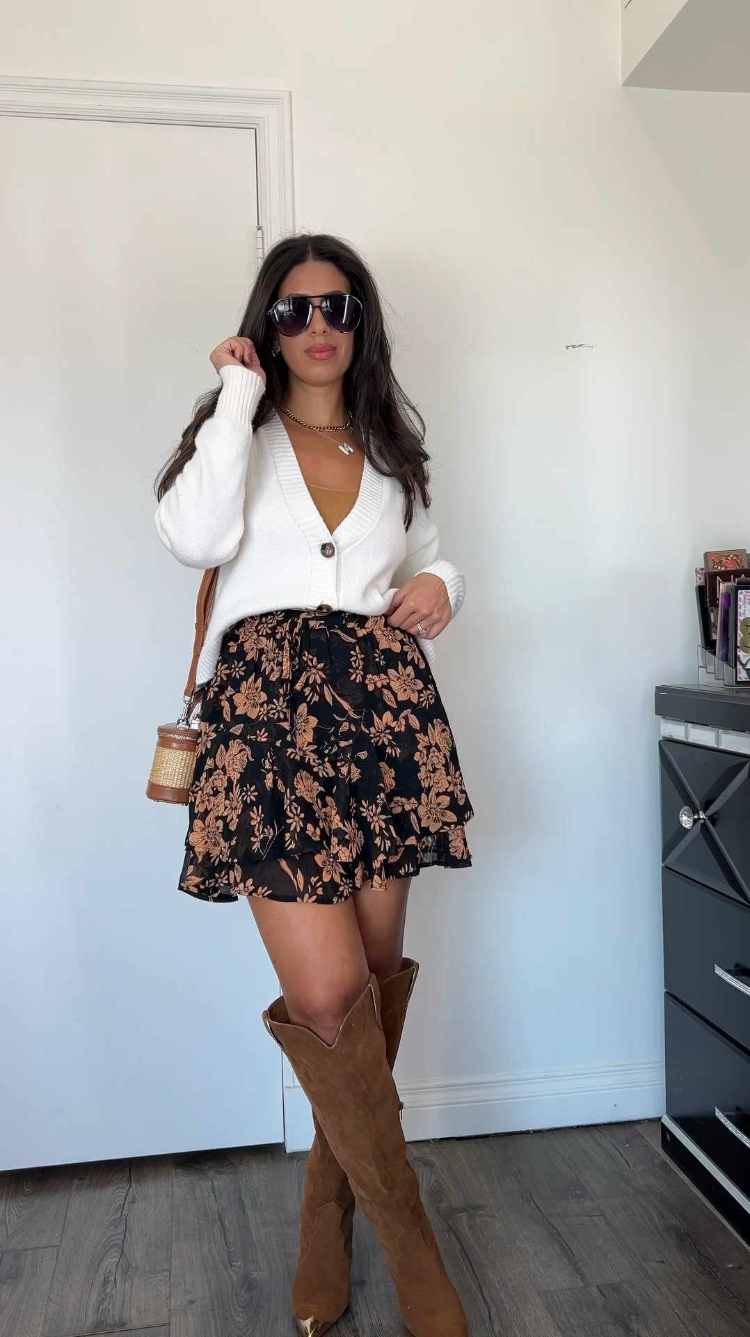 Fall outfit idea
Wearing size medium in skirt but should’ve gone with small 
Cardigan sold out, linked similar 

#LTKStyleTip #LTKSeasonal #LTKFindsUnder50