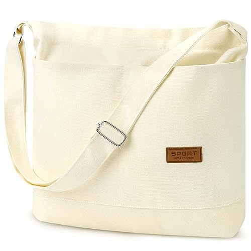 Durable Canvas Tote Bag with External Pocket Design, Stylish Appearance, Adjustable Shoulder Strap (Beige) | Amazon (US)
