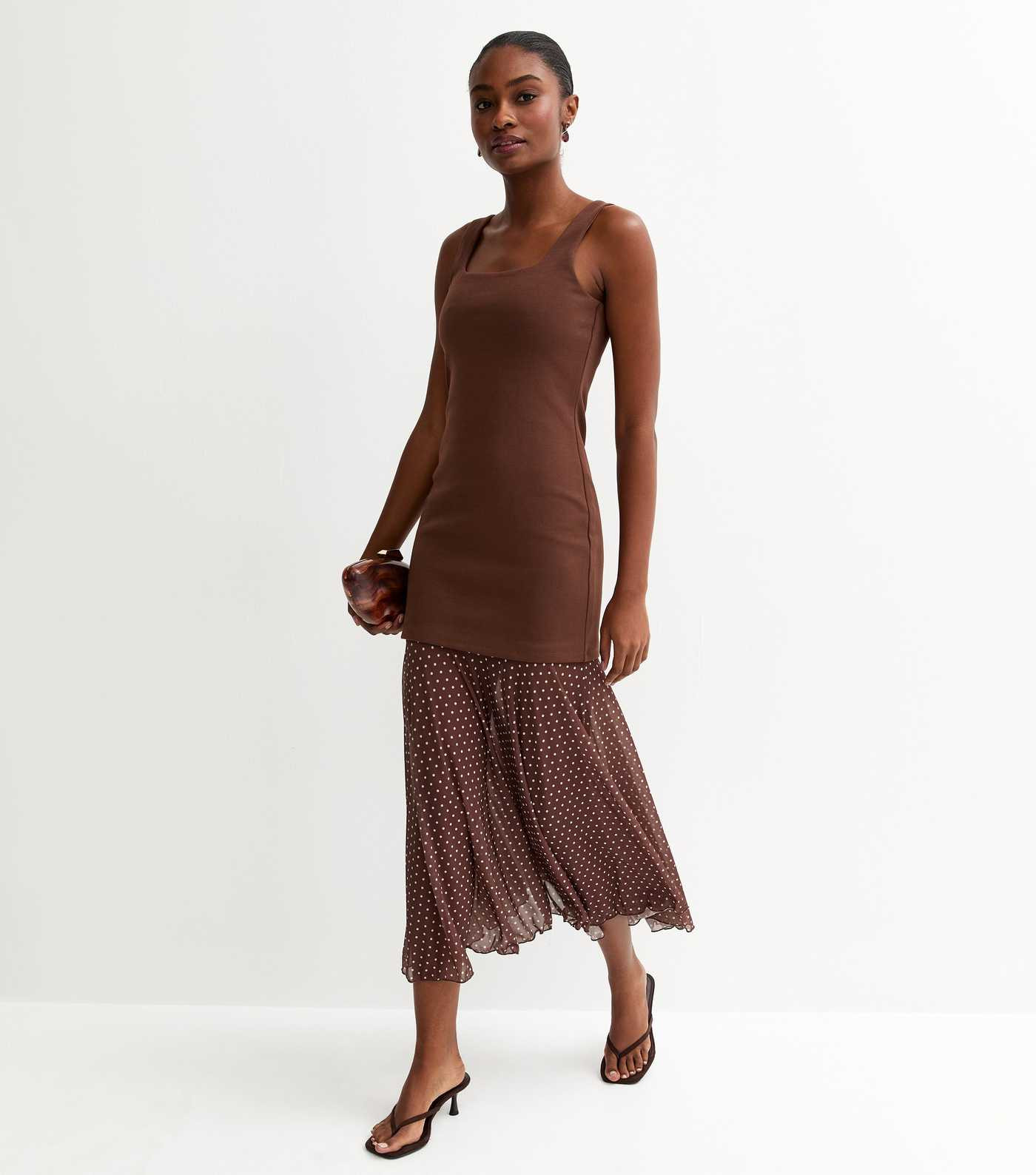 Brown 2-in-1 Polka Dot Midi Dress | New Look | New Look (UK)