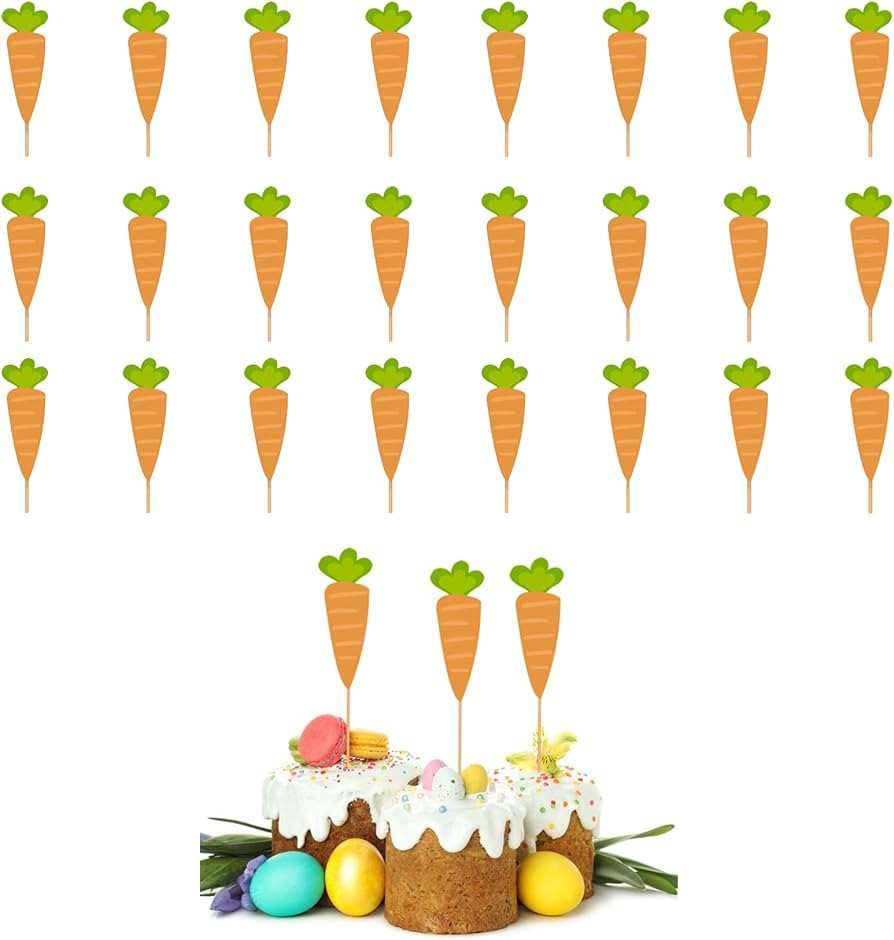 24PCS Easter Cupcake Toppers Cute Carrots Cupcake Topper Picks Orange Easter Bunny Carrot Birthda... | Amazon (US)