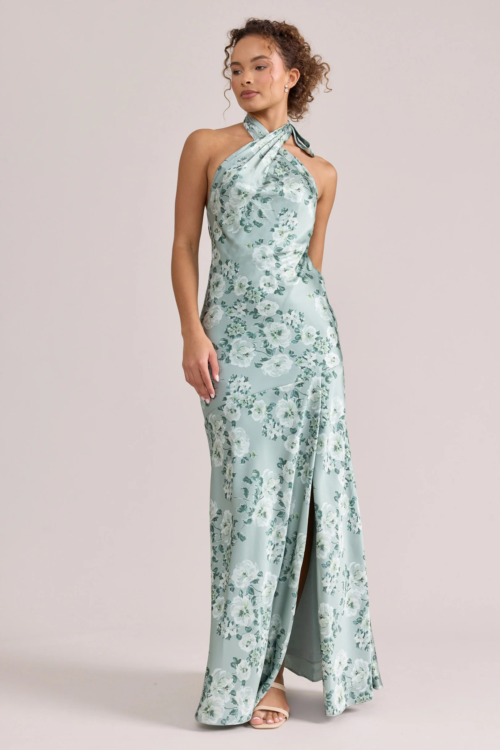 Athena Satin Floral Print Dress | Revelry