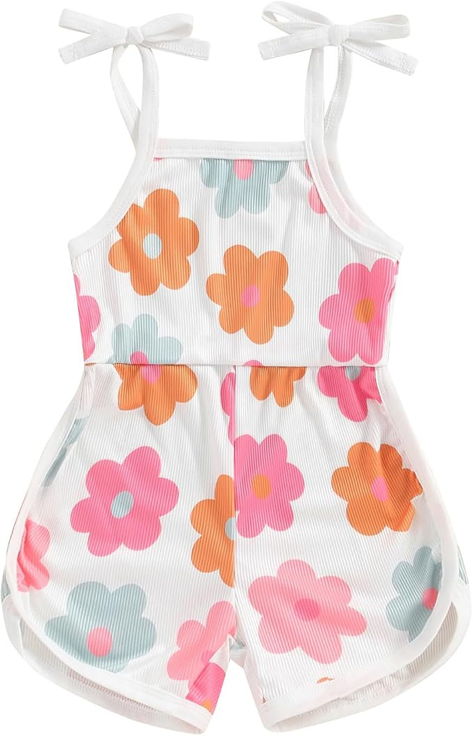WZTYYDS Toddler Baby Girl Summer Clothes Floral Romper Tie-Up Strap Halter Jumpsuit Infant Summer... | Amazon (US)