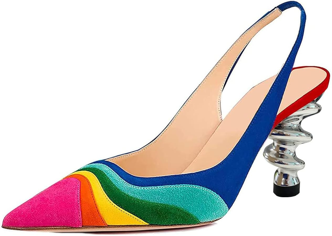 YDN Women Trendy Metallic Spiral Heels Slip On Sandals Slingback Elastic Pumps Pointed Toe Patent... | Amazon (US)