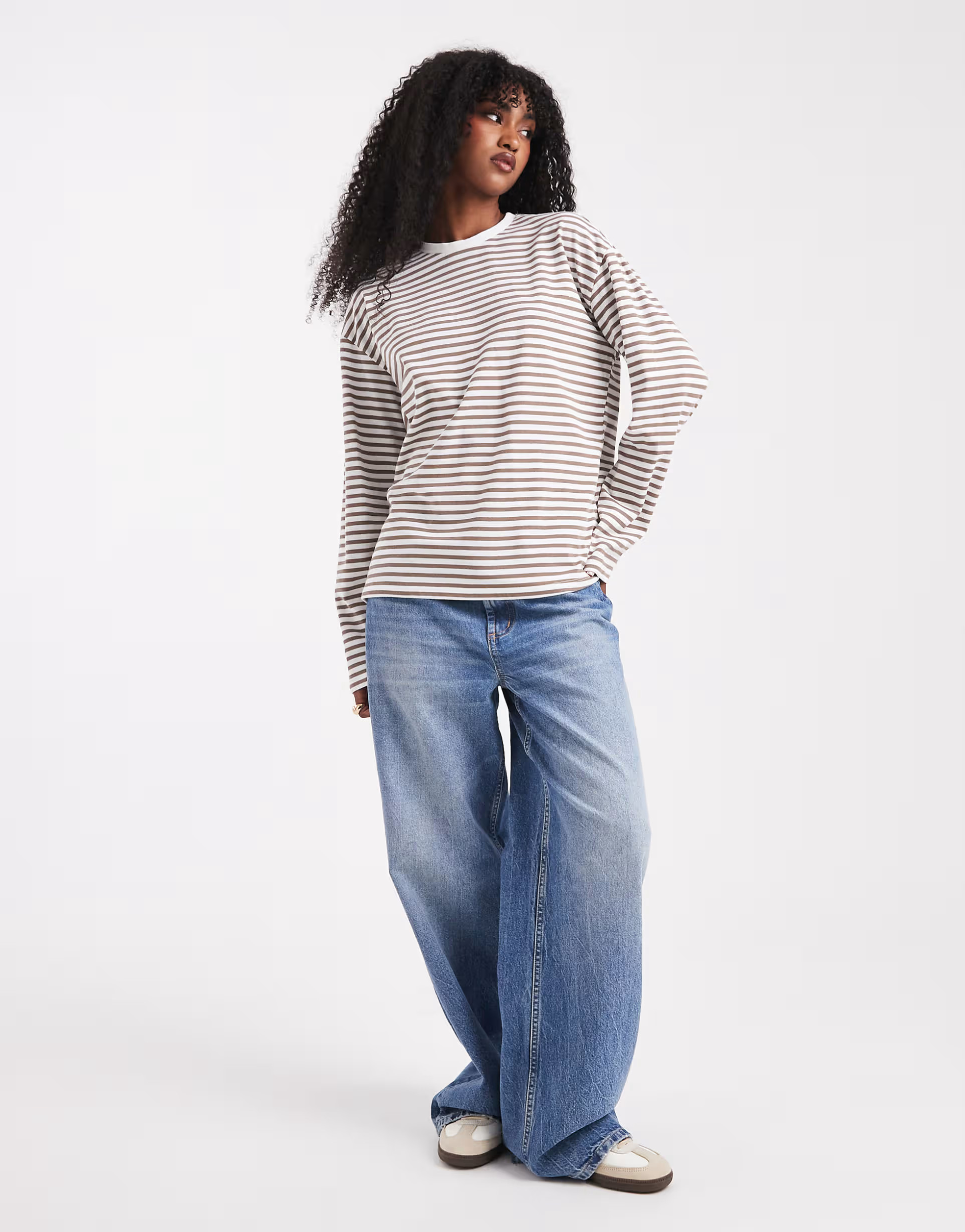 Pieces long sleeve t-shirt in beige stripe | ASOS (Global)