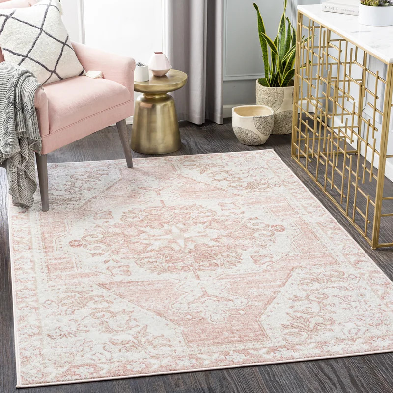 Blithe Oriental Pink/White Area Rug | Wayfair Professional