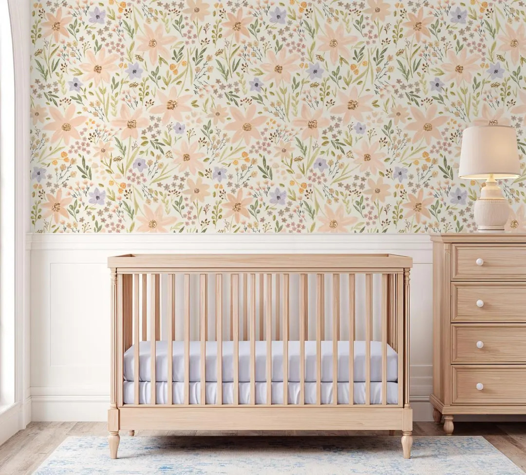 Blush Floral Daisy Wallpaper - Peel and Stick Removable Wall Mural | Etsy (US)