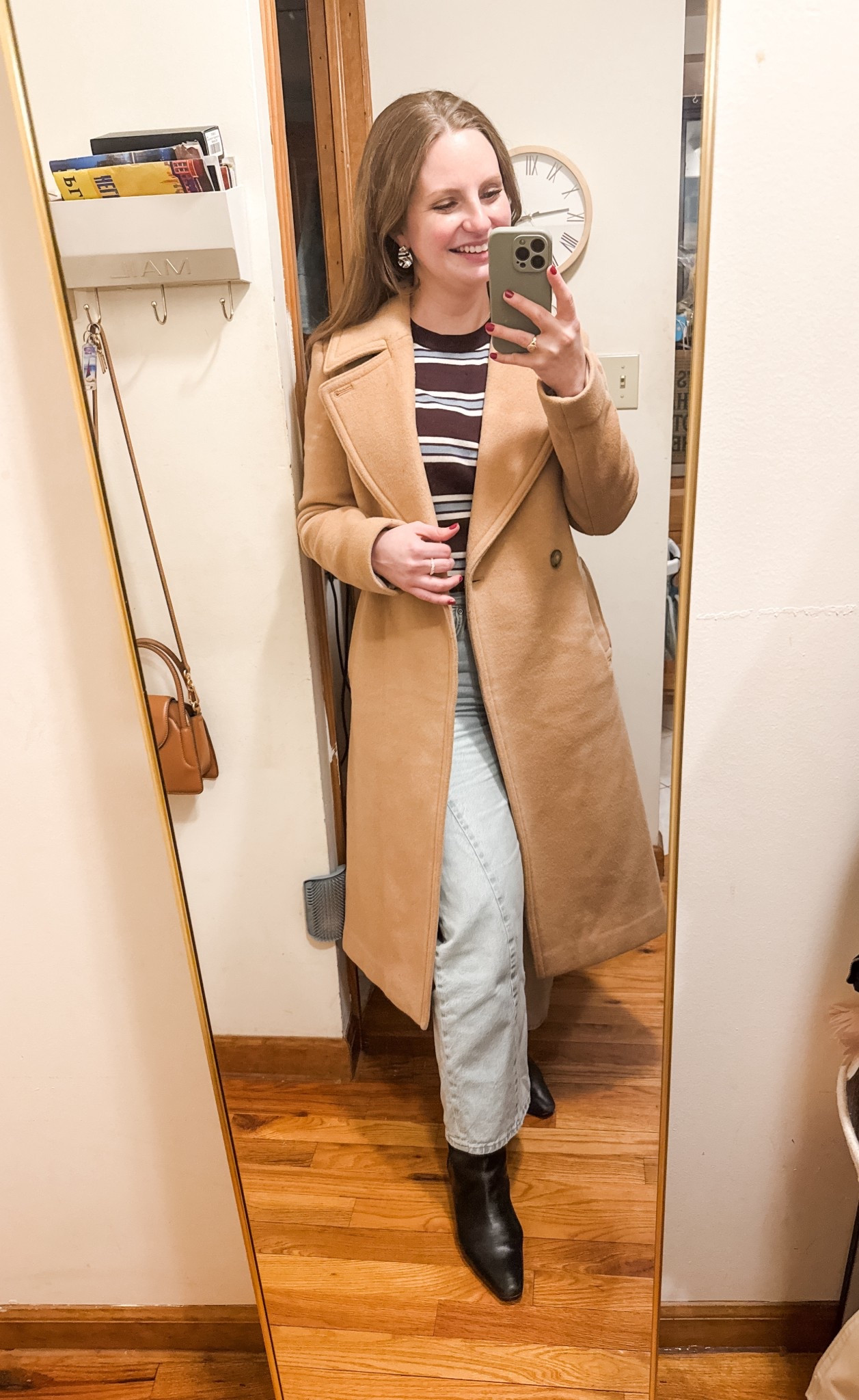 Loved this late winter look with a camel coat, striped sweater and light wash jeans. 

#LTKPetite #LTKootd