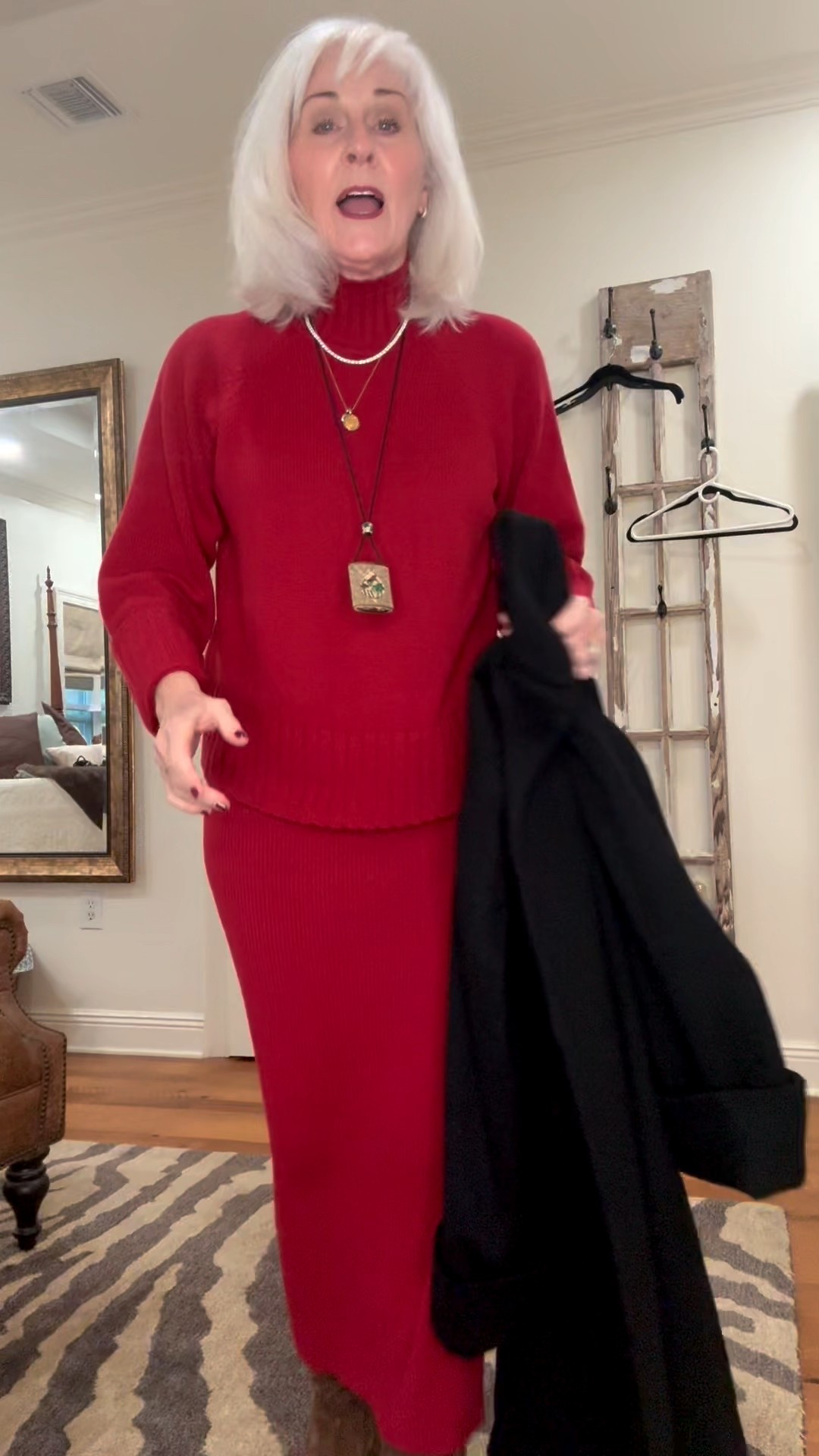A red sweater and skirt set with this vintage coat are perfect to wear to mass on this cold December day

#LTKMidsize #LTKFindsUnder100 #LTKHoliday