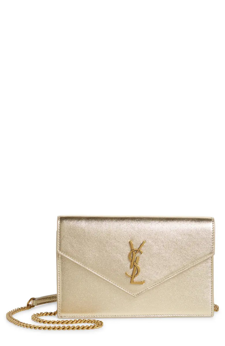 Saint Laurent Metallic Leather Wallet on a Chain | Nordstrom | Nordstrom