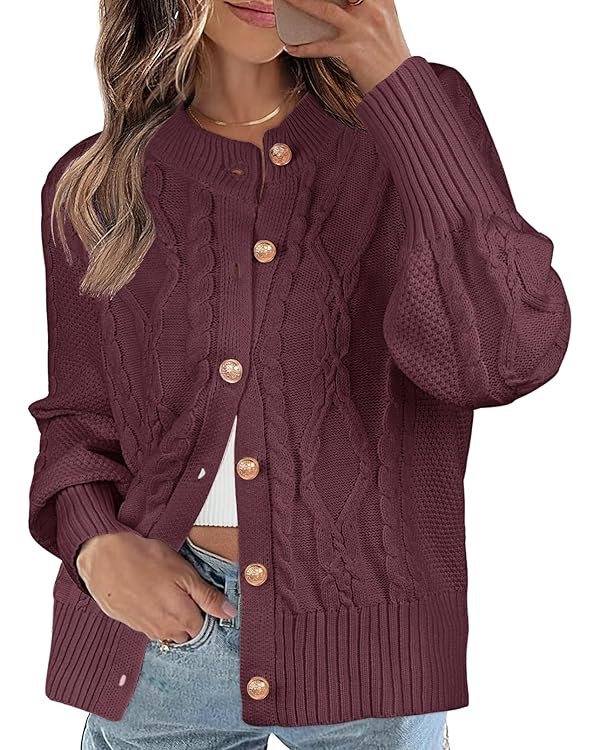 MEROKEETY Women's 2024 Fall Long Sleeve Sweater Cardigan Cable Knit Open Front Button Outwear Coa... | Amazon (US)