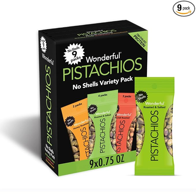 Wonderful Pistachios No Shells, 3 Flavors Mixed Variety Pack of 9 (0.75 Ounce), Roasted & Salted ... | Amazon (US)