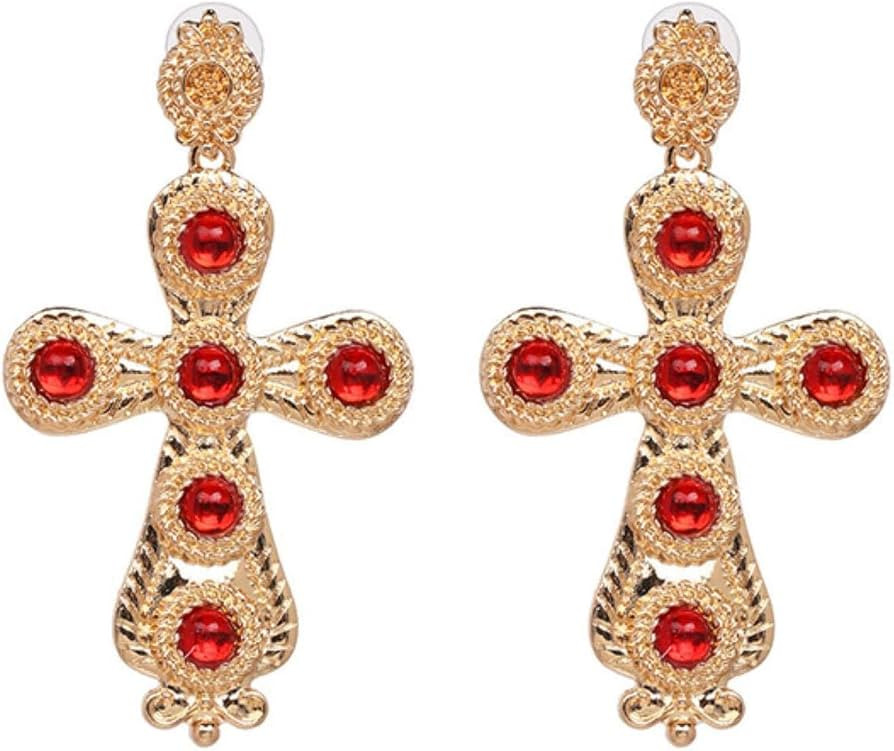Baroque Drop Earrings for Women Clothing Accessories Vintage Statement Big Gold Metal Cross Earri... | Amazon (US)