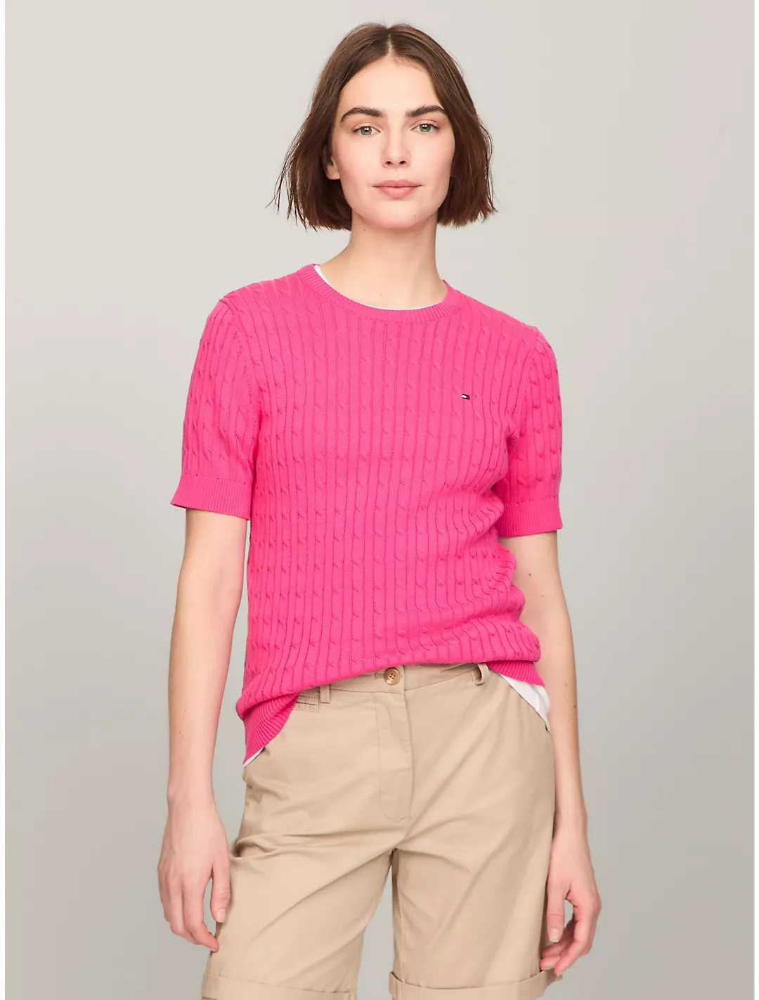 Short-Sleeve Cable Knit Sweater | Tommy Hilfiger | Tommy Hilfiger (US)